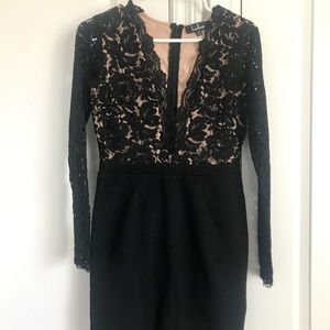 Black Lace long sleeve body con dress.